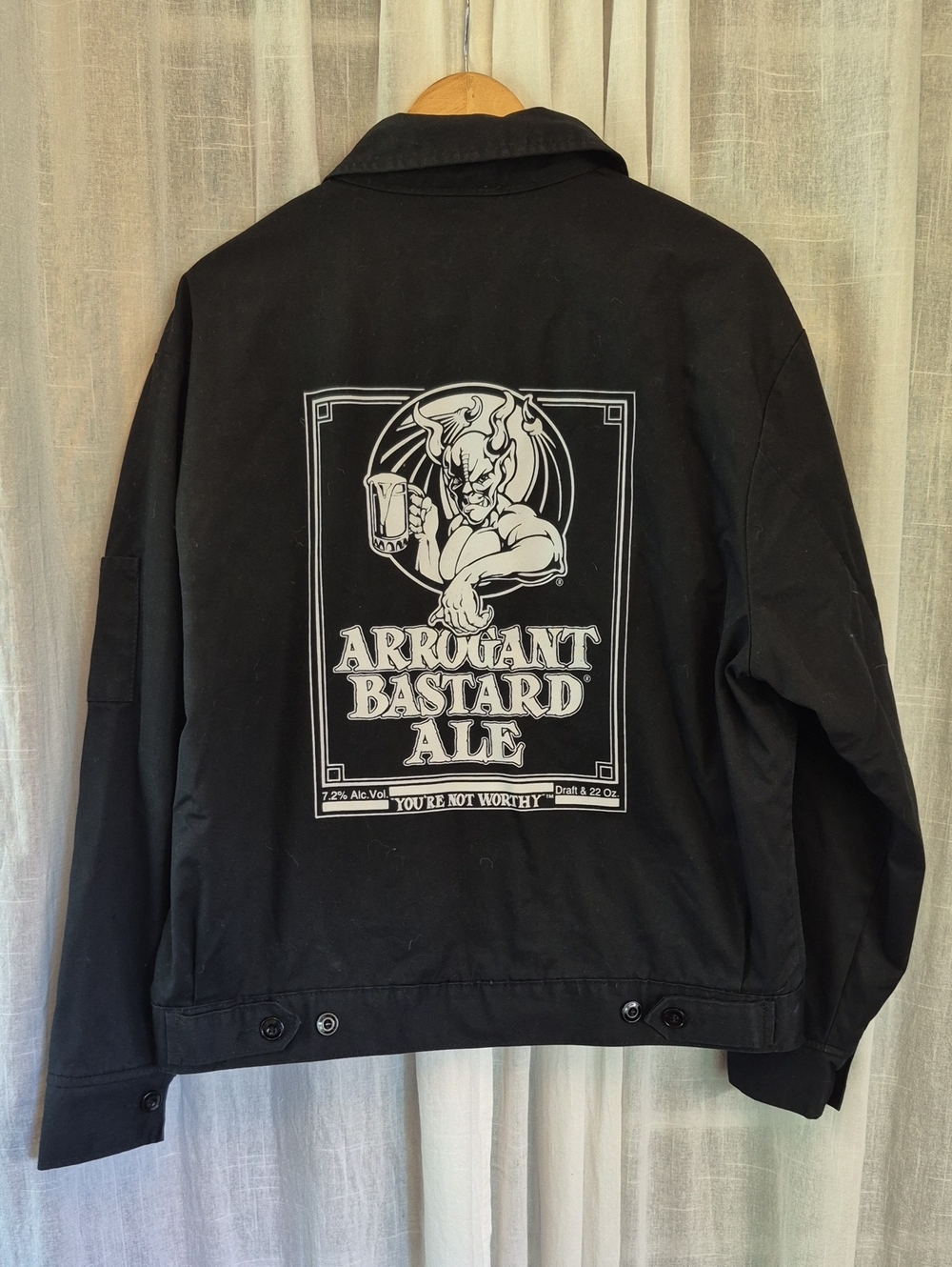 Dickies Black Work Jacket with White Arrogant Bastard Ale Back Graphic